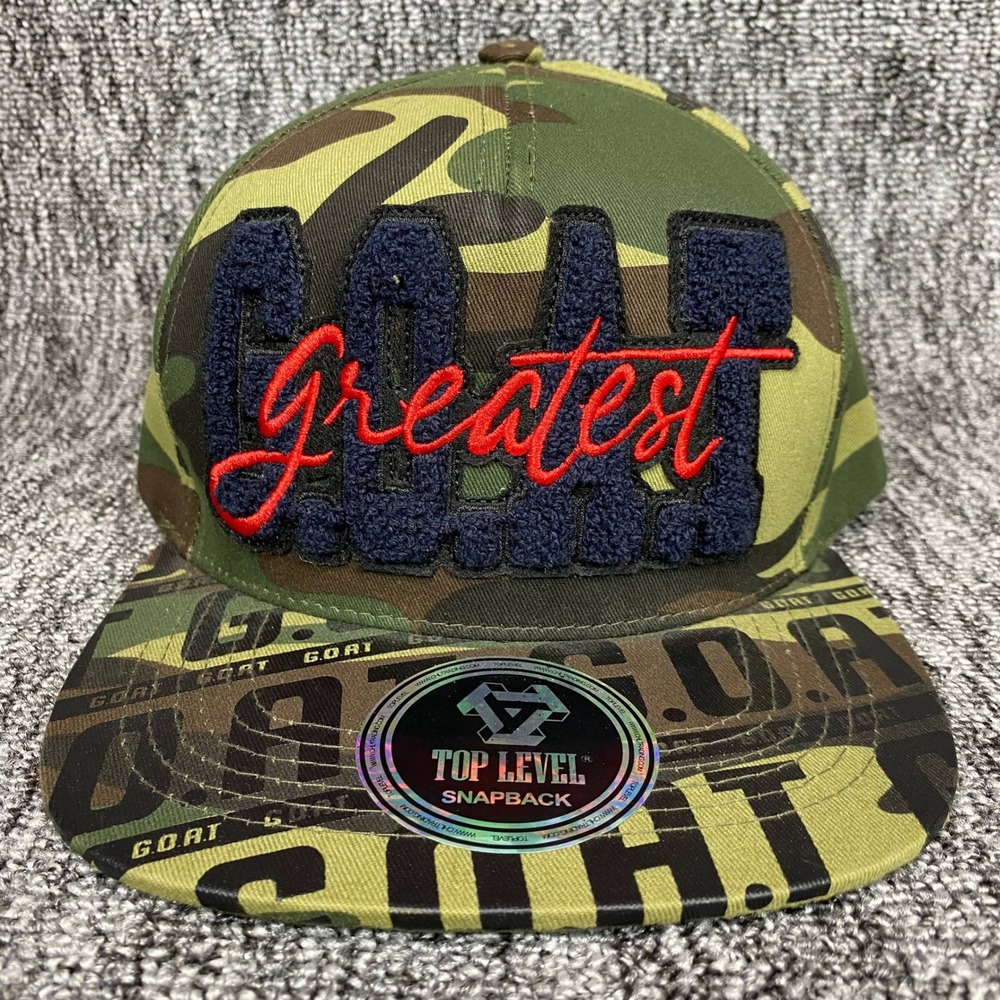 VTG Top Level GOAT Greatest Camo Snapback Hat Camouflage Flat Brim Baseball Cap